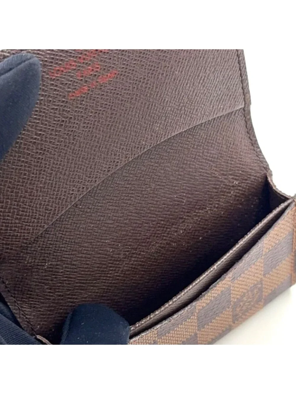 Louis Vuitton Business Card Holder Damier Ebene Leather Brown Case